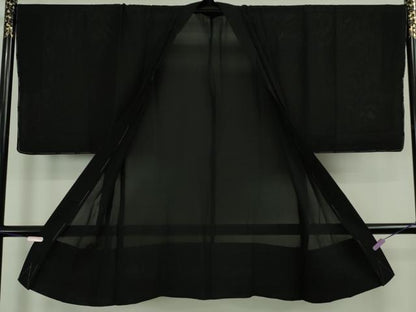平和屋着物∞極上　男性　黒紋付長羽織　スリーシーズン　春夏秋　菱紋紗　逸品　未使用　DZAB8242kh6