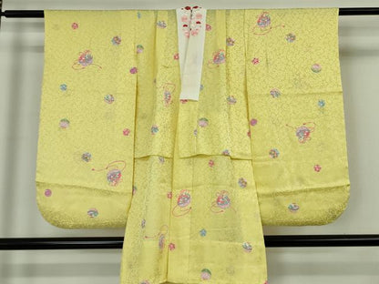 平和屋本店[]極上 七五三 女の子 7歳 祝着・襦袢(無双仕立て・半衿刺繍)セット 駒刺繍 絞り 毬 鈴 金糸 逸品 DZAB8245kh6