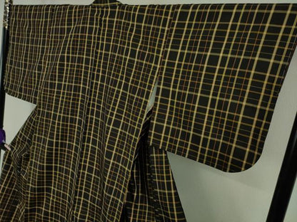 平和屋本店●極上　伝統工芸士　白川貞夫　越後黒八丈　紬　格子　証紙付き　逸品　未使用　DZAB8247kh6