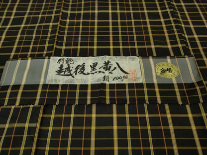 平和屋本店●極上　伝統工芸士　白川貞夫　越後黒八丈　紬　格子　証紙付き　逸品　未使用　DZAB8247kh6