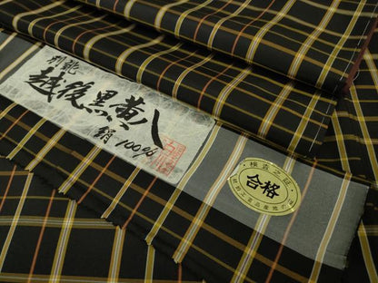 平和屋本店●極上　伝統工芸士　白川貞夫　越後黒八丈　紬　格子　証紙付き　逸品　未使用　DZAB8247kh6
