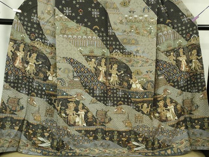 平和屋本店●極上　中国三大刺繍　スワトウ刺繍　汕頭刺繍　訪問着　エジプト壁画文様　金糸　金通し地　逸品　DZAB8249kh6
