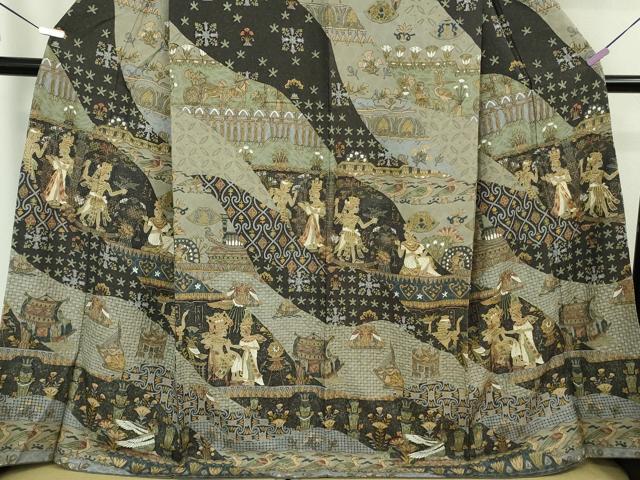 平和屋本店●極上　中国三大刺繍　スワトウ刺繍　汕頭刺繍　訪問着　エジプト壁画文様　金糸　金通し地　逸品　DZAB8249kh6