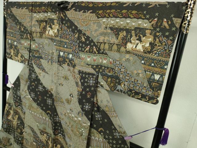 平和屋本店●極上　中国三大刺繍　スワトウ刺繍　汕頭刺繍　訪問着　エジプト壁画文様　金糸　金通し地　逸品　DZAB8249kh6