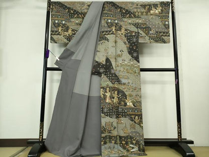 平和屋本店●極上　中国三大刺繍　スワトウ刺繍　汕頭刺繍　訪問着　エジプト壁画文様　金糸　金通し地　逸品　DZAB8249kh6