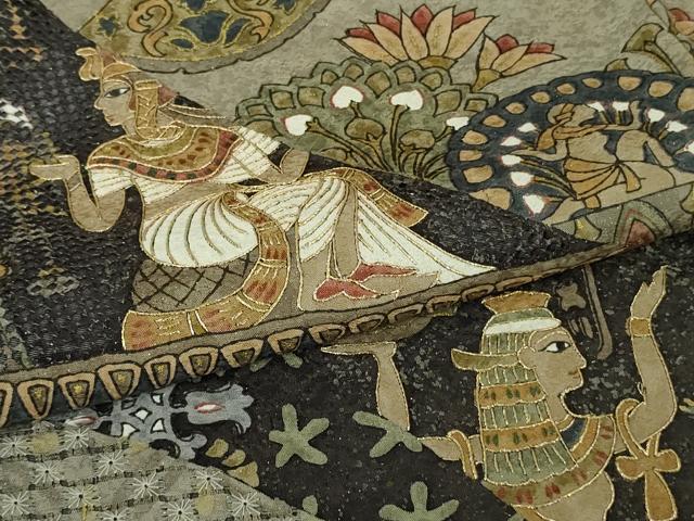 平和屋本店●極上　中国三大刺繍　スワトウ刺繍　汕頭刺繍　訪問着　エジプト壁画文様　金糸　金通し地　逸品　DZAB8249kh6