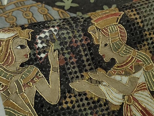 平和屋本店●極上　中国三大刺繍　スワトウ刺繍　汕頭刺繍　訪問着　エジプト壁画文様　金糸　金通し地　逸品　DZAB8249kh6