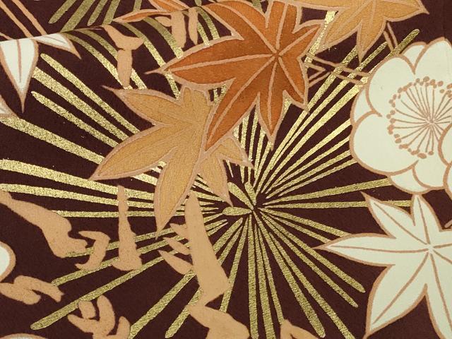 平和屋本店●極上　創業460年・千總　振袖　刺繍　松　梅　楓　赤褐色地　金彩　西武百貨店扱い　反端付き　逸品　DZAB8250kh6