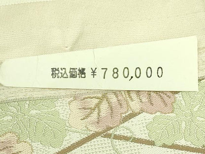 平和屋本店●極上　本場筑前博多織　太鼓柄袋帯　葡萄唐草　岡野織物　博多金ラベル　上代78万　証紙・反端付　逸品　未使用　DZAB8264kh6