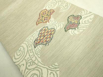 平和屋着物●極上　西陣　しょうざん謹製　太鼓柄袋帯　紬地　唐織　千鳥　吉祥柄　上代48万　金糸　反端付き　逸品　DZAB8265kh6