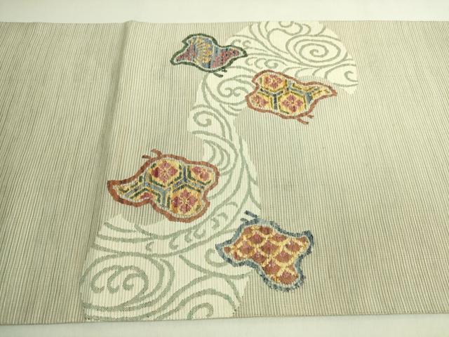 平和屋着物●極上　西陣　しょうざん謹製　太鼓柄袋帯　紬地　唐織　千鳥　吉祥柄　上代48万　金糸　反端付き　逸品　DZAB8265kh6