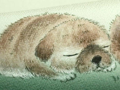 平和屋着物●極上　九寸名古屋帯　手描き　子犬　四つ葉のクローバー　逸品　未使用　DZAB8274kh6