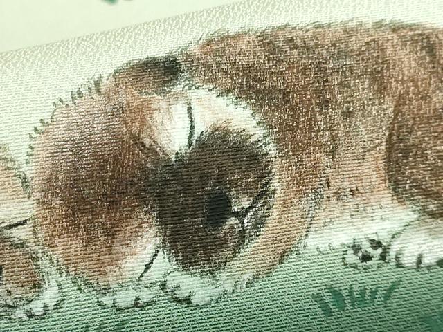 平和屋着物●極上　九寸名古屋帯　手描き　子犬　四つ葉のクローバー　逸品　未使用　DZAB8274kh6