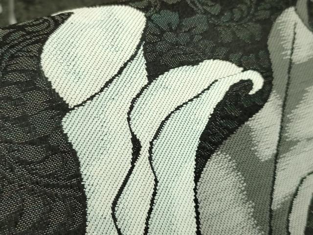 平和屋着物＊極上　夏物　世界的友禅作家　千地泰弘　九寸開き名古屋帯　百合　黒地　銀糸　逸品　DZAB8277kh6