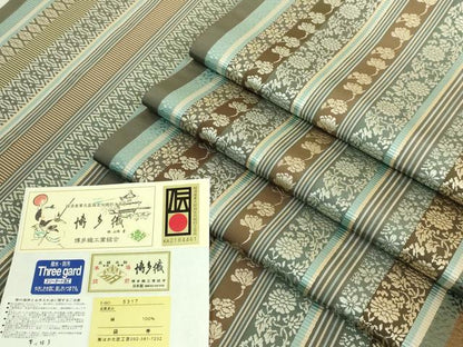 平和屋本店●極上 本場筑前博多織 両面 全通柄袋帯 伝統工芸士 一木孝厚 花間道 献上 はかた匠工芸 博多金ラベル 証紙付 逸品 DZAB8279kh6