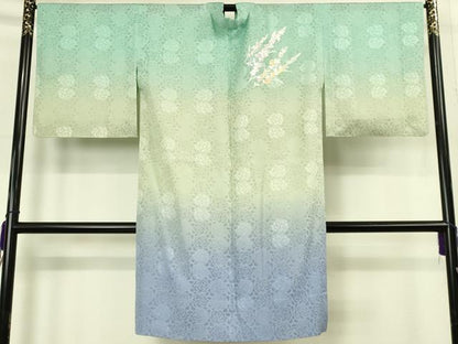 平和屋本店∞極上 京金彩 伝統工芸士 和田全央 道中着 スリーシーズン 塵除け ロング丈 薔薇紋紗 暈し染め 金銀彩 反端付 逸品 DZAB8296kh6