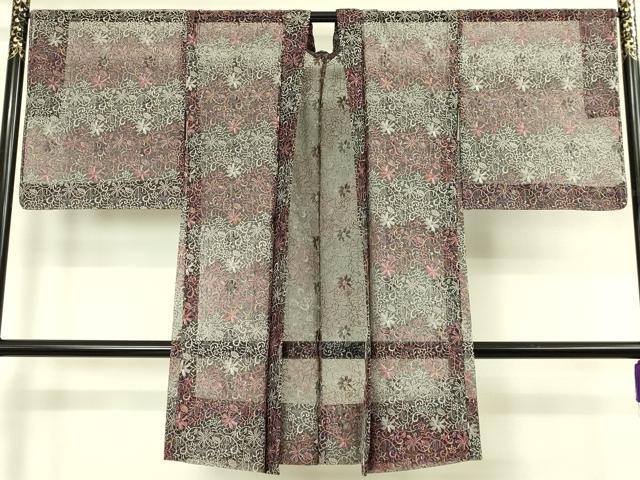 平和屋本店∞極上　長羽織　スリーシーズン　春夏秋　塵除け　オーガンジー　刺繍　花唐草　黒地　逸品　未使用　DZAB8298kh6