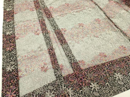 平和屋本店∞極上　長羽織　スリーシーズン　春夏秋　塵除け　オーガンジー　刺繍　花唐草　黒地　逸品　未使用　DZAB8298kh6