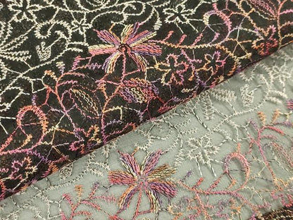 平和屋本店∞極上　長羽織　スリーシーズン　春夏秋　塵除け　オーガンジー　刺繍　花唐草　黒地　逸品　未使用　DZAB8298kh6