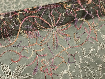 平和屋本店∞極上　長羽織　スリーシーズン　春夏秋　塵除け　オーガンジー　刺繍　花唐草　黒地　逸品　未使用　DZAB8298kh6