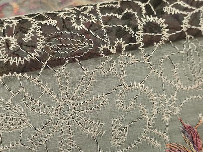 平和屋本店∞極上　長羽織　スリーシーズン　春夏秋　塵除け　オーガンジー　刺繍　花唐草　黒地　逸品　未使用　DZAB8298kh6