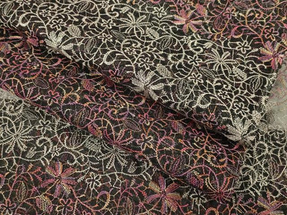 平和屋本店∞極上　長羽織　スリーシーズン　春夏秋　塵除け　オーガンジー　刺繍　花唐草　黒地　逸品　未使用　DZAB8298kh6
