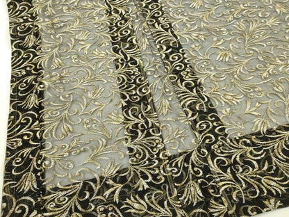 平和屋本店∞極上　BANKANわものや　長羽織　スリーシーズン　春夏秋　塵除け　オーガンジー　刺繍　唐草文　黒地 残布付 逸品 DZAB8299kh6