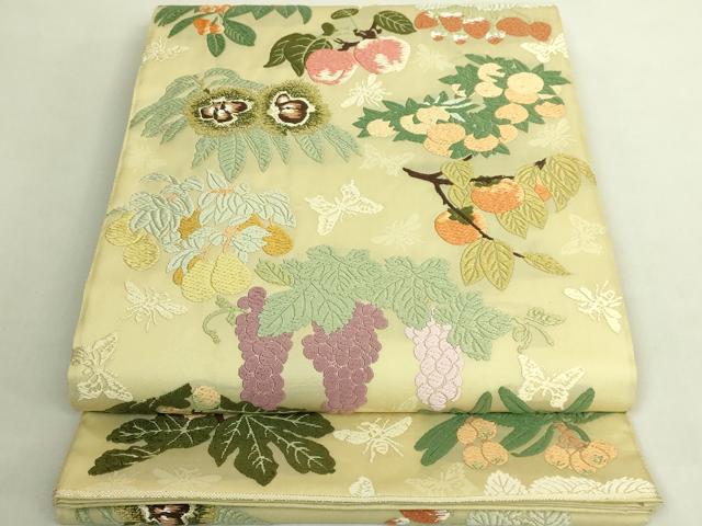 平和屋本店●極上　皇室・伊勢神宮御用　御御帯　山口美術織物　山口弘躬　太鼓柄袋帯　唐織　四季果実文　冊子・共箱付　逸品 DZAB8308kh6