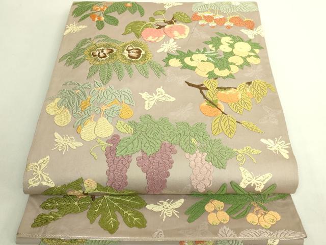 平和屋本店●極上　皇室・伊勢神宮御用　御御帯　山口美術織物　山口弘躬　太鼓柄袋帯　唐織　四季果実文　共箱付き　逸品　DZAB8309kh6