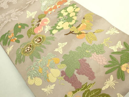 平和屋本店●極上　皇室・伊勢神宮御用　御御帯　山口美術織物　山口弘躬　太鼓柄袋帯　唐織　四季果実文　共箱付き　逸品　DZAB8309kh6