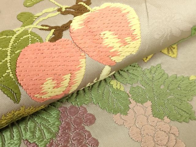 平和屋本店●極上　皇室・伊勢神宮御用　御御帯　山口美術織物　山口弘躬　太鼓柄袋帯　唐織　四季果実文　共箱付き　逸品　DZAB8309kh6