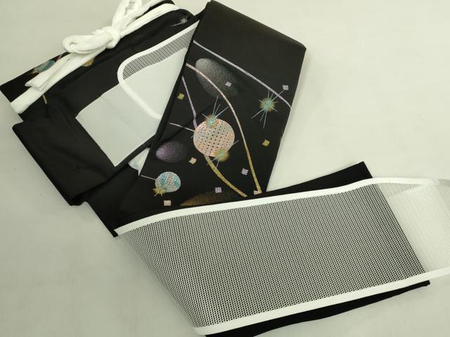 平和屋本店●極上　ワンタッチつけ帯　ミラーボール　黒地　金銀糸　やまと誂製　共箱付き　逸品　DZAB8318kh6