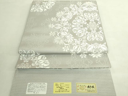 平和屋着物●極上　本場筑前博多織　八寸名古屋帯　正倉院花文　銀糸　協和織物　博多金ラベル　証紙付き　逸品　DZAB8319kh6
