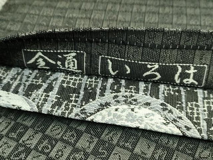 平和屋着物●極上　本場筑前博多織　草木染　手織工房　染匠：小森久　両面　全通柄袋帯　いろは　黒地　逸品　DZAB8327kh6