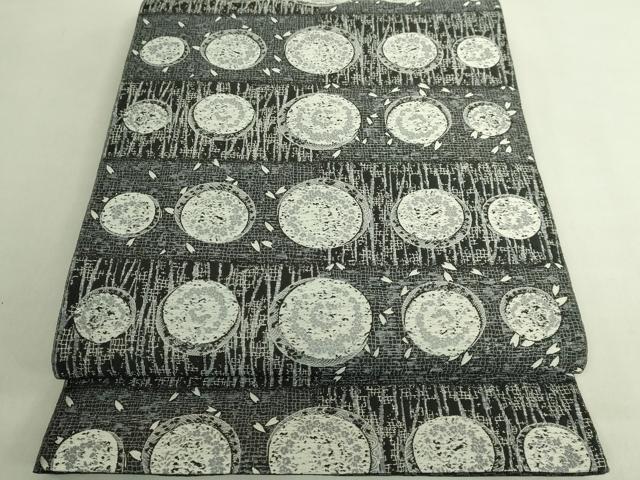 平和屋着物●極上　本場筑前博多織　草木染　手織工房　染匠：小森久　両面　全通柄袋帯　いろは　黒地　逸品　DZAB8327kh6