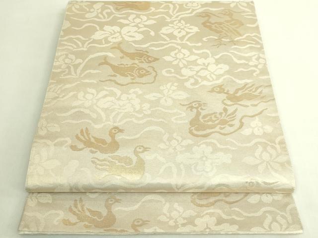 平和屋着物●極上　洛風林　工芸帯地　六通柄袋帯　花鳥文　魚　金糸　逸品　DZAB8330kh6