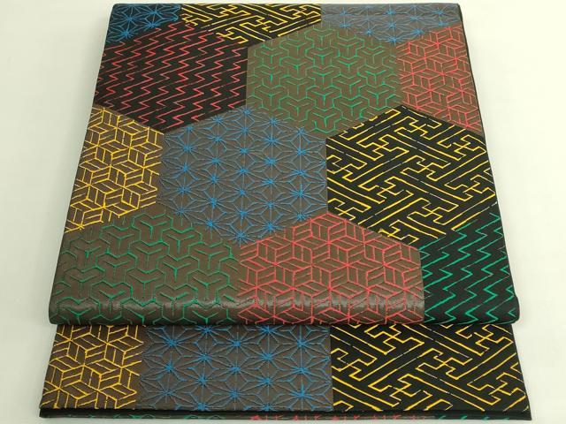 平和屋着物●極上　洛風林　工芸帯地　六通柄　本袋帯　亀甲吉祥文　黒地　逸品　DZAB8332kh6