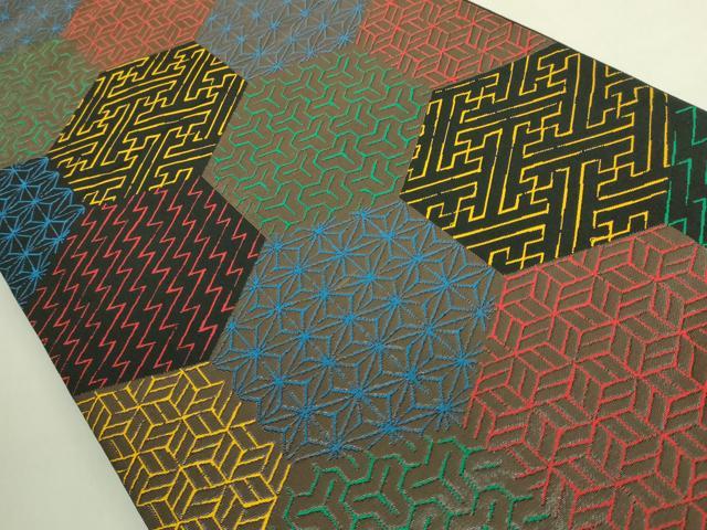平和屋着物●極上　洛風林　工芸帯地　六通柄　本袋帯　亀甲吉祥文　黒地　逸品　DZAB8332kh6