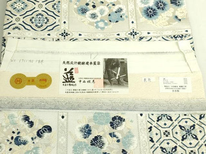 平和屋着物●極上　藍香房 阿波藍 天然灰汁醗酵建藍染 中西秀典 西陣 大光謹製 両面 六通柄袋帯　唐織　長尺　証紙付き　逸品　DZAB8346kh6