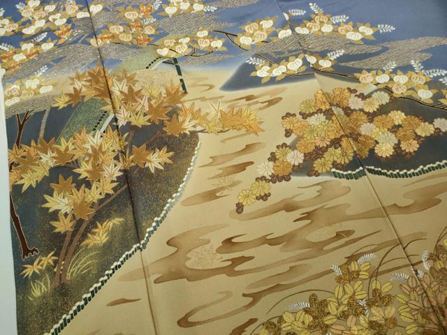 平和屋本店●極上　創業460年・千總　色留袖　駒刺繍　螺鈿　吉祥花文　紅碧色地　金糸　逸品　DZAB8351kh6