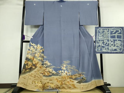 平和屋本店●極上　創業460年・千總　色留袖　駒刺繍　螺鈿　吉祥花文　紅碧色地　金糸　逸品　DZAB8351kh6