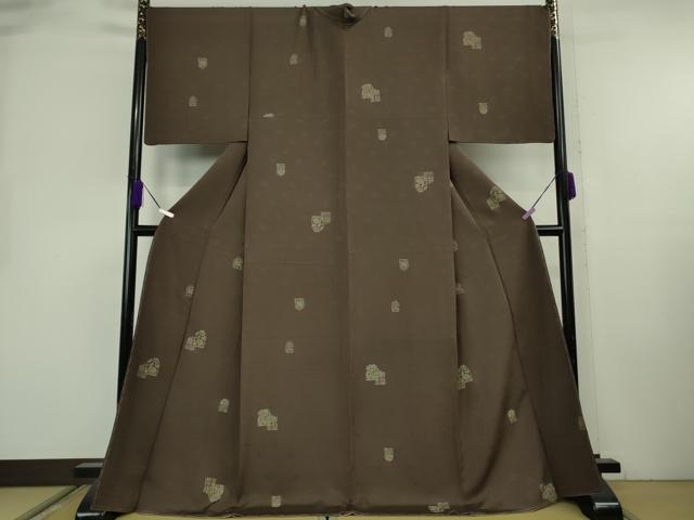 平和屋着物●極上　印傳　小紋　名物裂　兎　涅色地　ロング丈　逸品　未使用　DZAB8353kh6