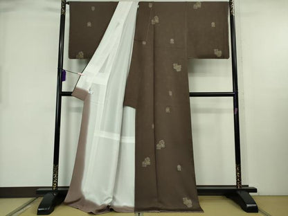 平和屋着物●極上　印傳　小紋　名物裂　兎　涅色地　ロング丈　逸品　未使用　DZAB8353kh6