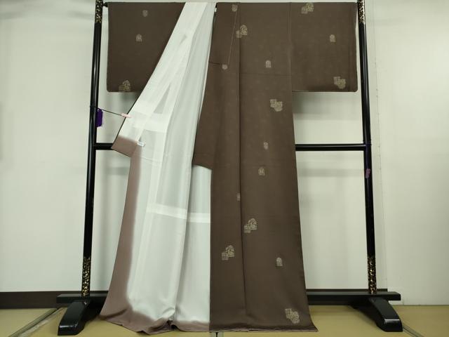 平和屋着物●極上　印傳　小紋　名物裂　兎　涅色地　ロング丈　逸品　未使用　DZAB8353kh6
