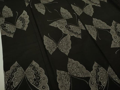 平和屋本店●極上　本場大島紬　割り込み絣　舞蝶文　黒地　逸品　DZAB8359kh6