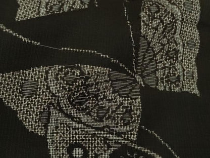 平和屋本店●極上　本場大島紬　割り込み絣　舞蝶文　黒地　逸品　DZAB8359kh6