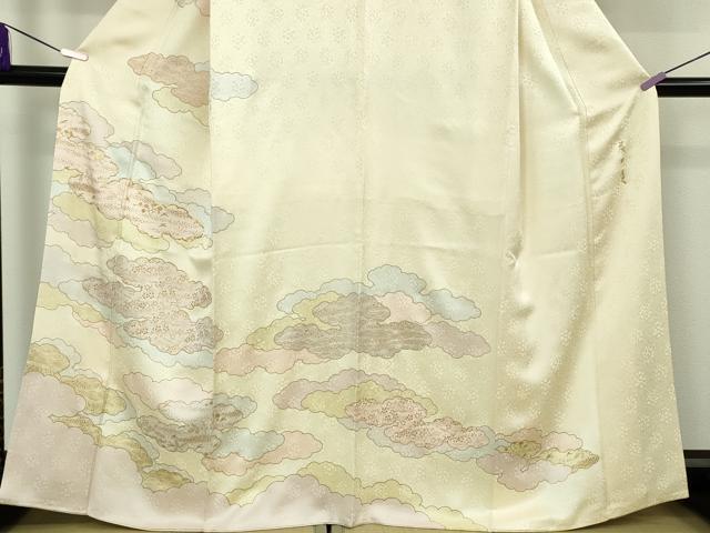 平和屋本店●極上　皇室献上作家　藤井寛　訪問着　駒刺繍　雲重ね　鳥の子色地　金彩　大丸扱い　逸品　DZAB8361kh6
