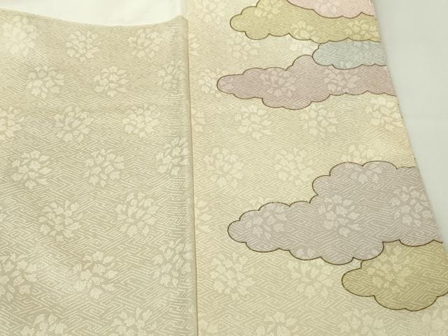 平和屋本店●極上　皇室献上作家　藤井寛　訪問着　駒刺繍　雲重ね　鳥の子色地　金彩　大丸扱い　逸品　DZAB8361kh6