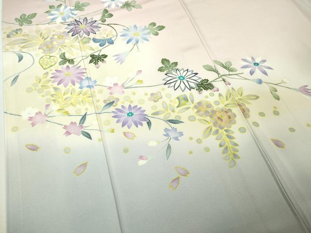 平和屋本店●極上　訪問着　友禅　作家物　枝花文　虹色地　暈し染め　逸品　DZAB8362kh6