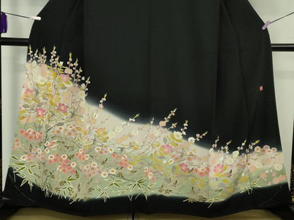 平和屋本店●極上　本加賀友禅作家　口野春峰　黒留袖　花鳥文　暈し染め　色紙・証紙付き　逸品　DZAB8363kh6